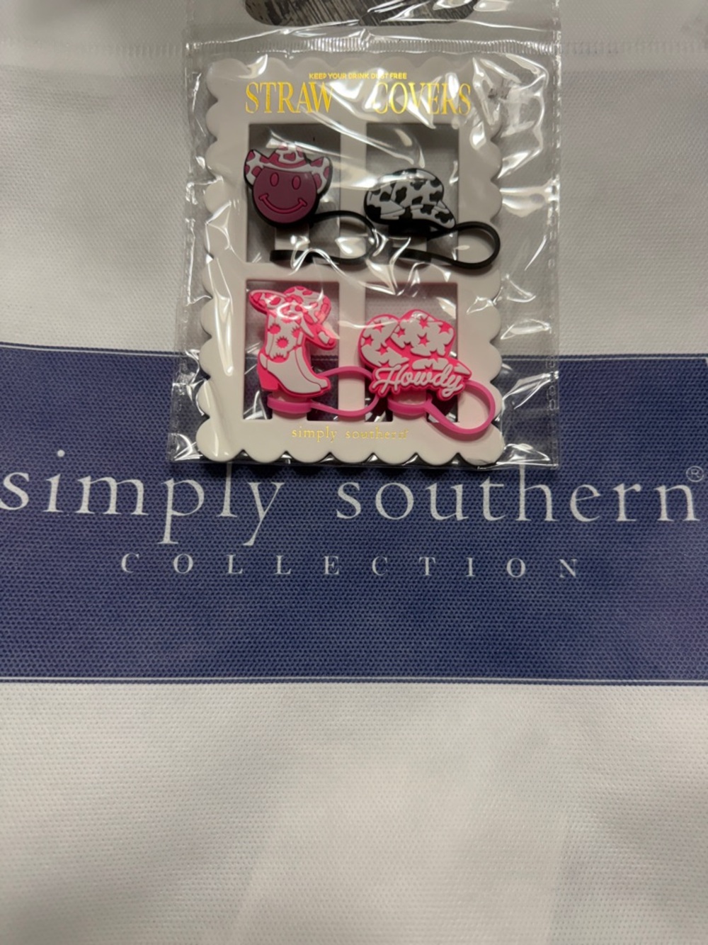 Simply Southern Pink and Black Cowgirl Straw Cover Hair Ties - 4 Pack